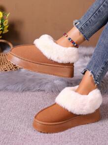 雪地靴女性外套冬季新款長毛絨一片式短靴加厚一腳蹬鞋 - 摩卡棕 - 查看 6