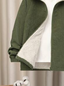 SHEIN Tween Boy 1pc Letter Embroidery Raglan Sleeve Hooded Thermal Lined Coat - Army Green - View 3