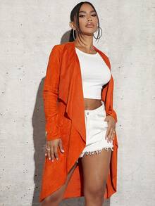 SHEIN SXY Cổ áo thác nước Mở Mặt trước áo - Màu Cam san hô - Xem 4