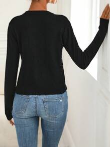 SHEIN Clasi Ditsy Floral Pattern Knit Pullover Fall Winter Sweater - Black - View 2