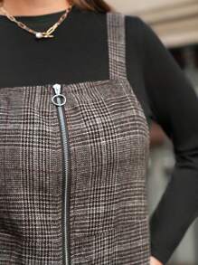 SHEIN Frenchy Große Größe Overall Kleid mit Plaid Reißverschluss, ohne T-Shirt - Verschiedenfarbig - Übersicht 6