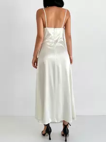 EURMUSE Solid Ruched Side Cami Dress - Apricot - View 2