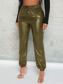 SHEIN SXY Drawstring Waist Pants - Army Green - View 6