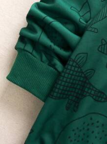 SHEIN Young Boy Dinosaur Print Sweatshirt & Sweatpants - Dark Green - View 3