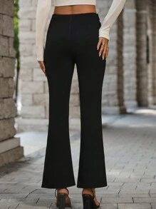 SHEIN Essnce Button Detail Flare Leg Pants - Black - View 2