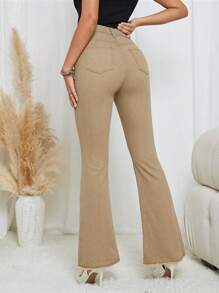 SHEIN LUNE Jeans de pierna amplia desgarro - Caqui - Ver 2