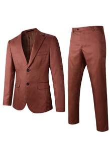 Manfinity Mode Men Single Breasted Blazer & Suit Pants - Chocolate Brown - View 1