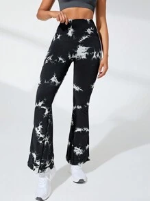 紮染寬腰帶喇叭運動褲 - 黑色 - 查看 5