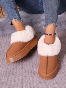 雪地靴女性外套冬季新款長毛絨一片式短靴加厚一腳蹬鞋 - 摩卡棕 - 查看 1