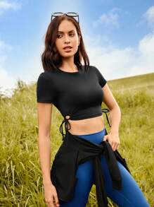 Easithlete 側抽繩短款運動T恤 - 黑色 - 查看 4