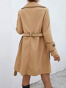 SHEIN Privé Tương phản ràng buộc Thắt lưng Áo khoác - Màu Khaki - Xem 2