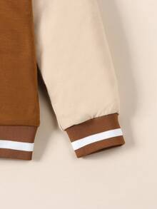 Boys Letter Patched Striped Trim Colorblock Varsity Jacket - Yellow - View 6