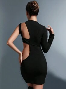 SHEIN Unity Solid Cut Out Bodycon Dress - Black - View 2