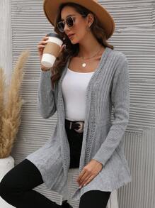 SHEIN LUNE 纯色休闲设计开衫 - 灰色 - 查看 3