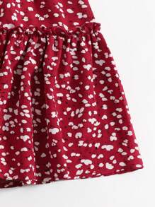 SHEIN VCAY Hơn In Toàn bộ Nút phía trước Top Cây trồng & Xù Hoa Sen Váy - Đỏ và trắng - Xem 5