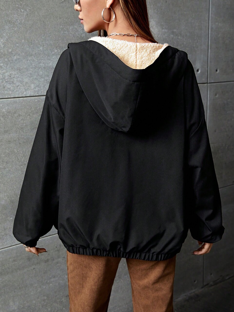 Zip Up Drop Shoulder Hooded Thermal Jacket In Fall/Winter