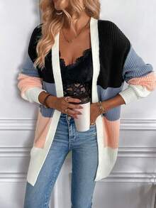 SHEIN LUNE Cárdigan drop shoulder de bloques de color - Multicolor - Ver 5