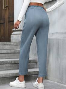 SHEIN LUNE Knot Front Straight Leg Pants - Blue - View 2