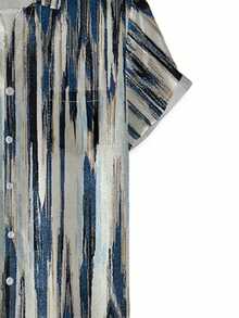 Manfinity Homme 男士加大碼寬鬆毛刷印花鈕扣衫，短袖領口圖形彩色復古襯衫 - 彩色 - 查看 5