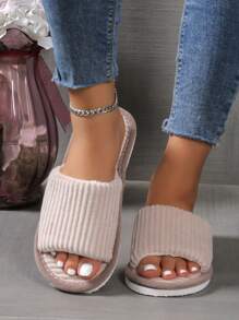 秋冬女士室内拖鞋、毛茸茸的鞋子 - 灰色 - 查看 2