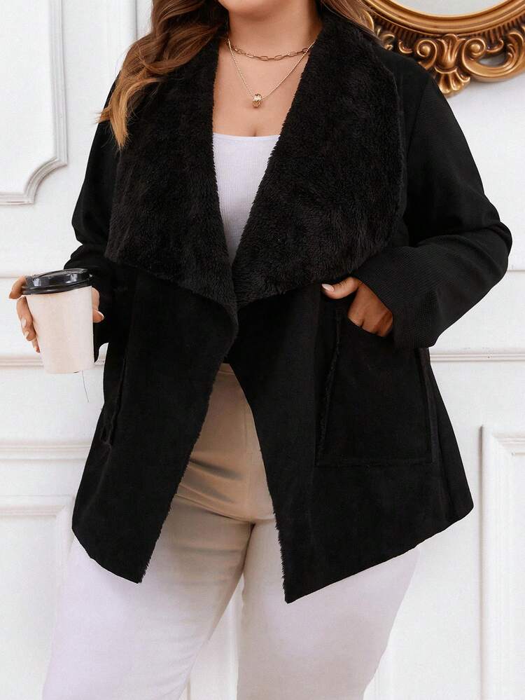 Plus Waterfall Collar Open Front Coat