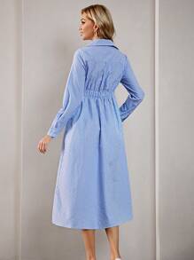 SHEIN BIZwear 條紋印花交疊領洋裝 - 藍白色 - 查看 3