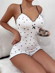 Cami Schlafromper Herzen Muster, Wellensaum,