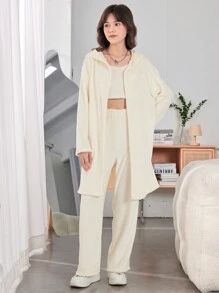 Thiếu niên cô gái Chất rắn Áo ba lỗ & Quần & Áo trùm đầu - trắng - Xem 1