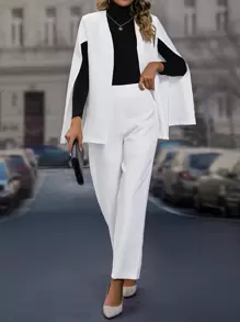 SHEIN Clasi áo tay cánh Mở Mặt trước Blazer & quần - trắng - Xem 4