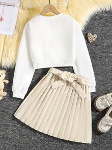 SHEIN 女大童心&小熊印花套頭衫&百褶半身裙 - 彩色 - 查看 2