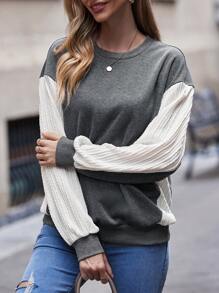 SHEIN LUNE Khối màu Thả vai Áo nỉ - Nhiều màu - Xem 3