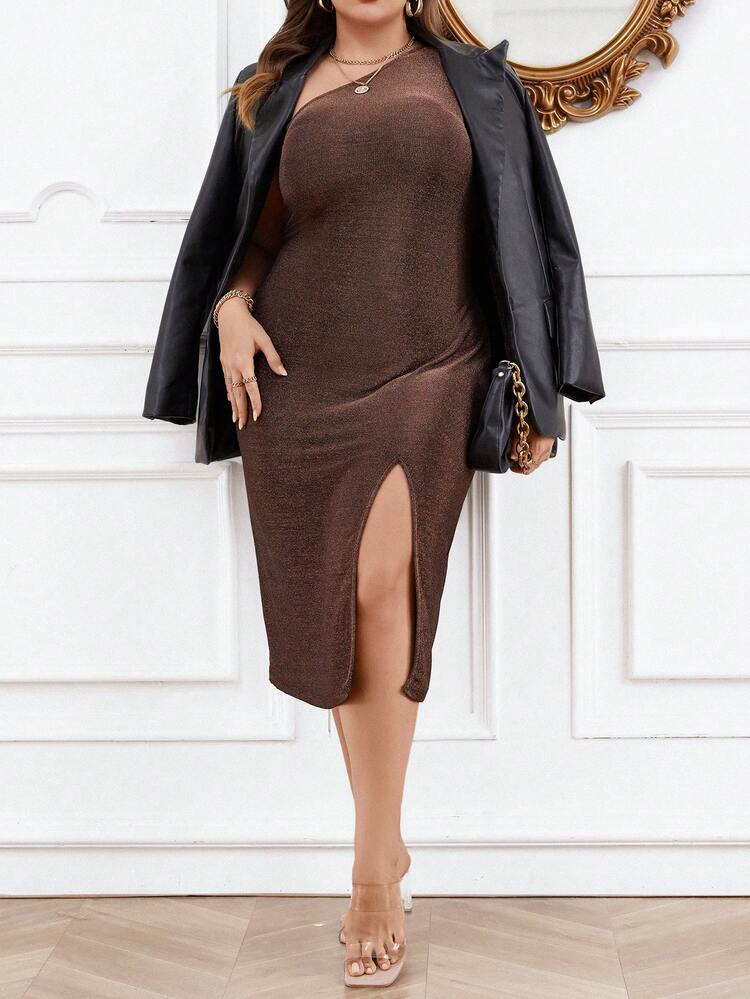 Plus One Shoulder Split Thigh Dress