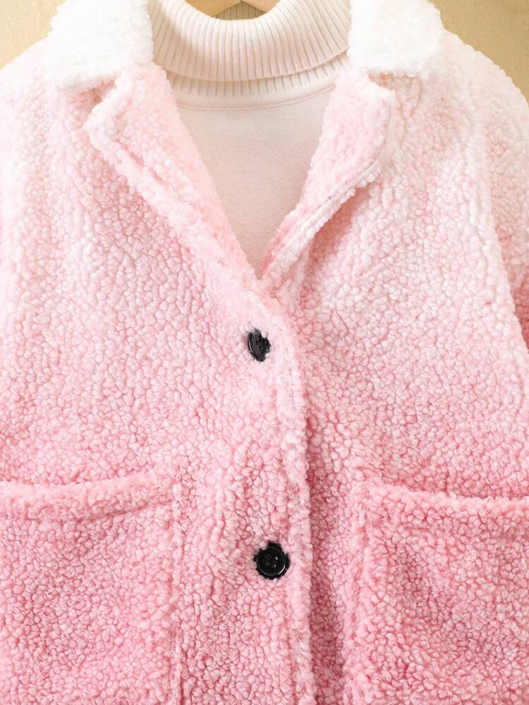 Young Girl 1pc Ombre Dual Pocket Drop Shoulder Teddy Coat
