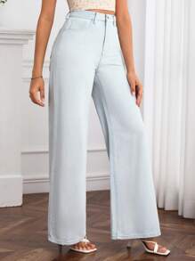 SHEIN Essnce quần ống rộng Quần jean - Màu xanh lam - Xem 5