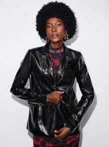 Maija Lapel Neck Patent Jacket - Black - View 8