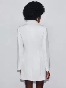 BizChic Lapel Collar Flap Detail Blazer Without Belt - White - View 2