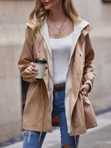 SHEIN LUNE Drawstring Waist Hooded Coat - Multicolor - View 6