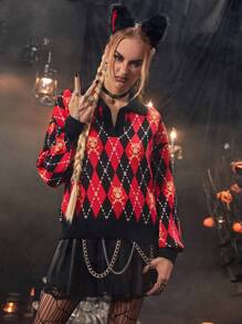 PUNK Suéter de punto con caída de hombros y estampado de argyle para otoño e invierno - Multicolor - Ver 3