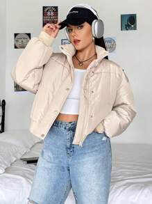 SHEIN EZwear Áo khoác đệm vai thả Plus - Màu be - Xem 6