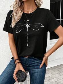SHEIN LUNE In chuồn chuồn Áo thun - màu đen - Xem 6