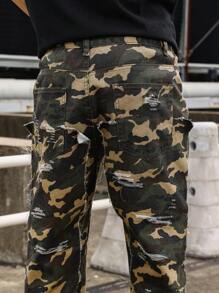 Manfinity EMRG Loose Fit Men's Camouflage Print Straight Leg Jeans - Army Green - View 4