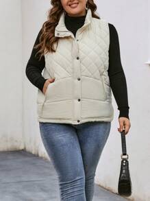 SHEIN LUNE Hơn Túi xéo Áo khoác vest quilted - Màu be - Xem 4