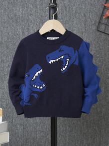 SHEIN Áo len Bé trai Khủng long Dễ thương - Màu xanh hải quân - Xem 1