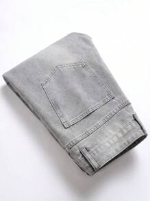 Hombres Jeans desgarro crudo con lavado - Gris Claro - Ver 4