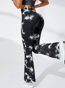 紮染寬腰帶喇叭運動褲 - 黑色 - 查看 1