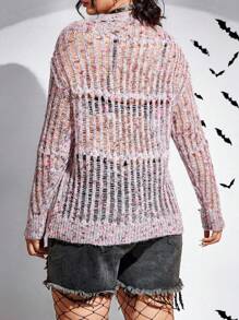 Flirla 万圣节太空染色分叉下摆针织套头衫秋冬毛衣 - 彩色 - 查看 2