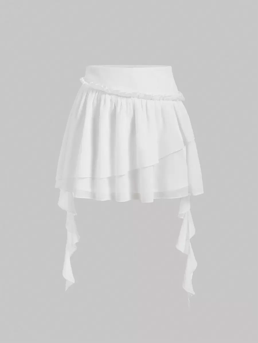 SHEIN MOD Solid Frill Trim White Skirt - White - View 1