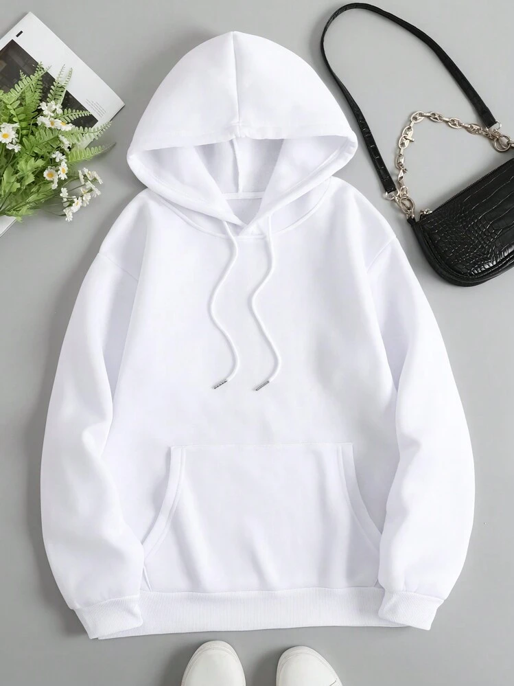 INAWLY Butterfly & Slogan Graphic Kangaroo Pocket Drawstring Thermal Lined Hoodie IN A WORLD WHERE YOU CAN BE ANYTHING BE KIND,Long Sleeve Tops - White - View 2