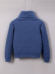 Young Boy Cable Knit Overlap Neck Sweater - Blue - View 2