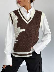 SHEIN Unity 1pc Striped Trim Asymmetrical Hem Sweater Vest - Multicolor - View 4